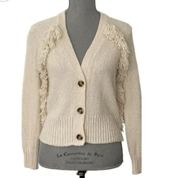 Madewell Chatterton Fringe Cardigan Sweater Ivory Button Down Women's Size XXS - Picture 4 of 9